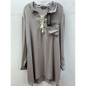 Du Jour Women's Size 2X Gray Tunic Top Pullover Lace Front V-Neck Long Sleeve